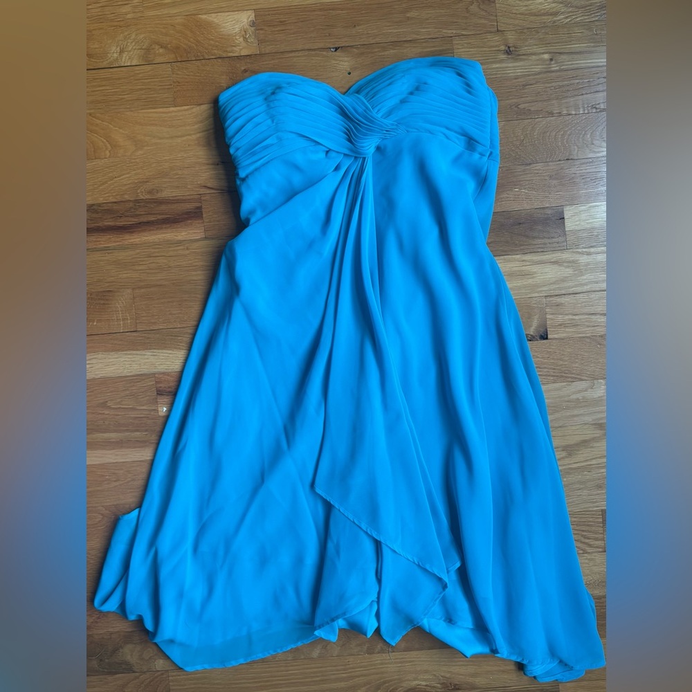 David's Bridal Strapless Chiffon Dress in Bright Turquoise